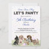 かわいいブルーの子犬の誕生日パーティーグッズ 招待状 (正面)