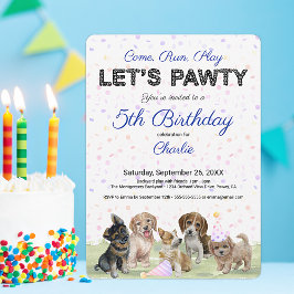 かわいいブルーの子犬の誕生日パーティーグッズ 招待状