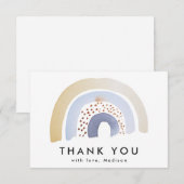 かわいいブルーの水彩虹 サンキューカード (正面/裏面)