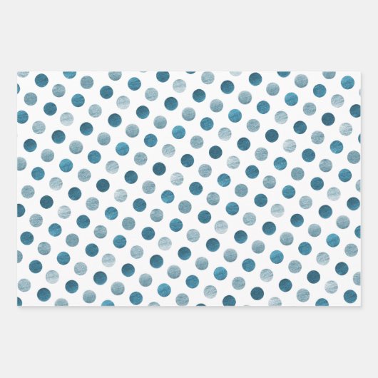 かわいいブルーの水玉模様モダン&クリスエレガントマス ラッピングペーパーシート (正面3)