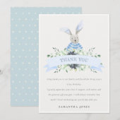 かわいいブルーアクアうさぎの葉の飾り 誕生日どんな年齢にも サンキューカード (正面/裏面)