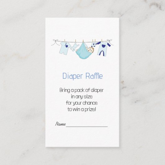 かわいいブルーイラストレーションおむつラッフル エンクロージャーカード (正面)
