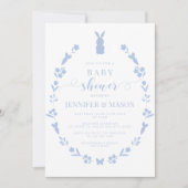 かわいいブルーイースターウサギフローラ男の赤ちゃんシャワー 招待状 (正面)