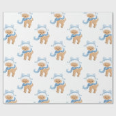 かわいいブルーウィンタートナカイの子供たちクリスマス ラッピングペーパー (フラット)