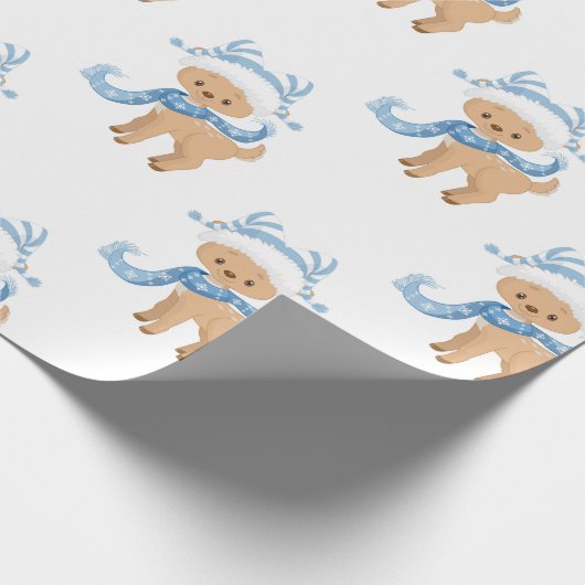 かわいいブルーウィンタートナカイの子供たちクリスマス ラッピングペーパー (角)