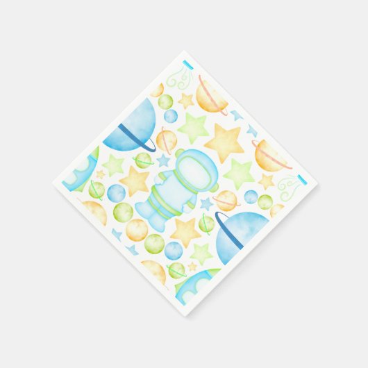 かわいいブルーウォーター宇宙宇宙飛行士誕生日 スタンダードカクテルナプキン (角)