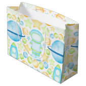 かわいいブルーウォーター宇宙宇宙飛行士誕生日 ラージペーパーバッグ (裏面アングル)