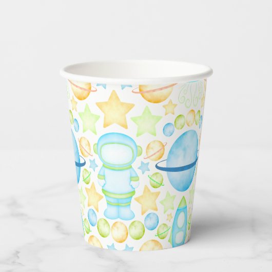かわいいブルーウォーター宇宙宇宙飛行士誕生日 紙コップ (裏面)