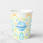 かわいいブルーウォーター宇宙宇宙飛行士誕生日 紙コップ (左)