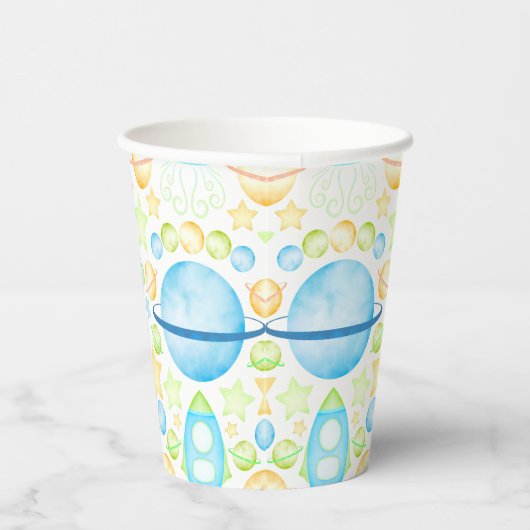 かわいいブルーウォーター宇宙宇宙飛行士誕生日 紙コップ (右)
