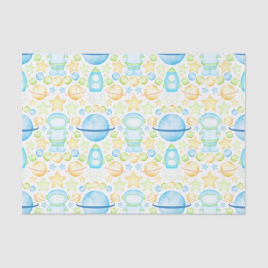 かわいいブルーウォーター宇宙宇宙飛行士誕生日 薄葉紙 (正面)
