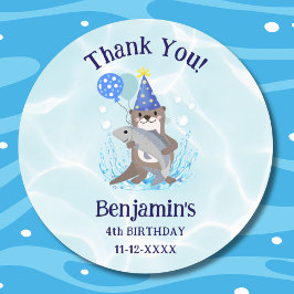 かわいいブルーウォーター男の子オッター誕生日パーティーありがとう ラウンドシール