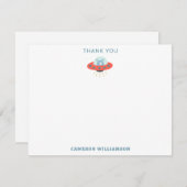 かわいいブルーエイリアン宇宙船1stバースデーカスタム サンキューカード (正面/裏面)