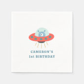 かわいいブルーエイリアン宇宙船1st誕生日パーティー スタンダードカクテルナプキン (正面)