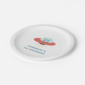 かわいいブルーエイリアン宇宙船1st誕生日パーティー ペーパープレート (アングル)