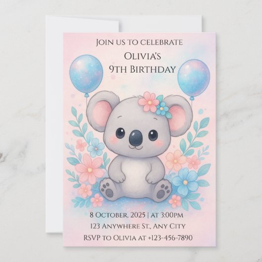 かわいいブルーエイリアン誕生日パーティーの招待状 招待状 (正面)