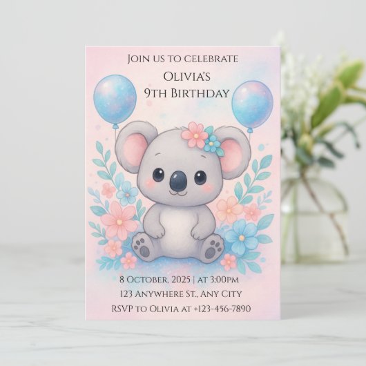 かわいいブルーエイリアン誕生日パーティーの招待状 招待状 (スタンド正面)