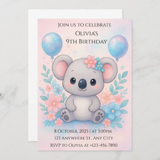 かわいいブルーエイリアン誕生日パーティーの招待状 招待状 (正面/裏面)