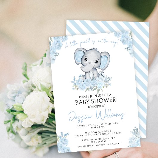 かわいいブルーエレファントの男の赤ちゃんのシャワー招待状 招待状