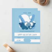 かわいいブルーエレファントキッズバレンタインデー教室 ノートカード (正面/裏面インサイチュ)