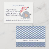 かわいいブルーエレファントシャワーおむつラッフルチケット エンクロージャーカード (正面/裏面)