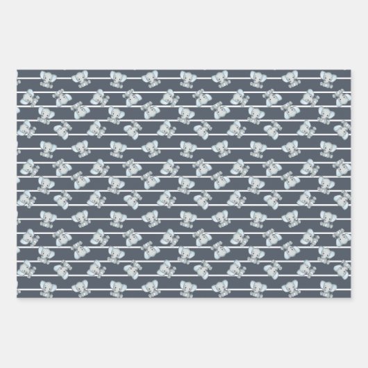 かわいいブルーエレファントストライプの赤ちゃんシャワー ラッピングペーパーシート (正面2)