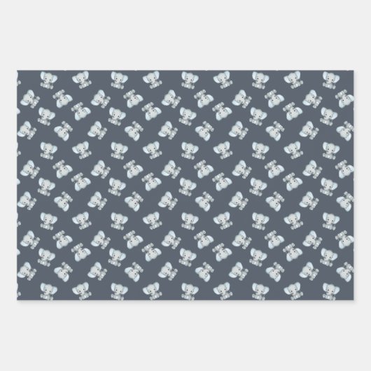 かわいいブルーエレファントストライプの赤ちゃんシャワー ラッピングペーパーシート (正面)