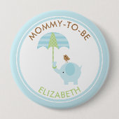 かわいいブルーエレファントボーイ赤ちゃんシャワーパーソナライズされた 缶バッジ (正面)