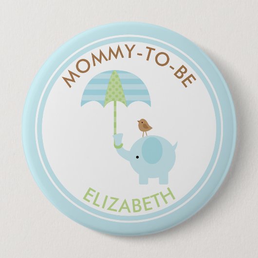 かわいいブルーエレファントボーイ赤ちゃんシャワーパーソナライズされた 缶バッジ (正面)