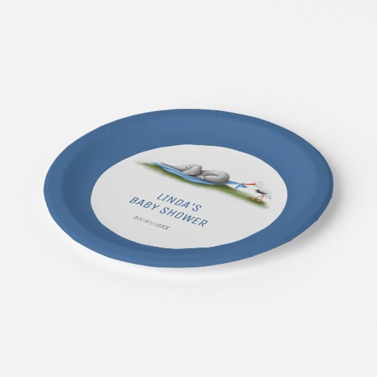 かわいいブルーエレファントボーイ赤ちゃんシャワー ペーパープレート (アングル)