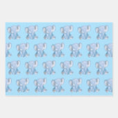 かわいいブルーエレファントラッピング紙セット ラッピングペーパーシート (正面)