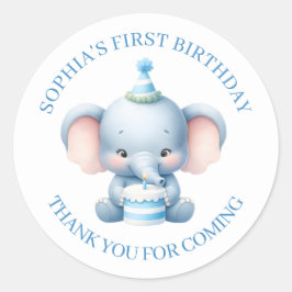 かわいいブルーエレファント誕生日サンキューステッカー ラウンドシール