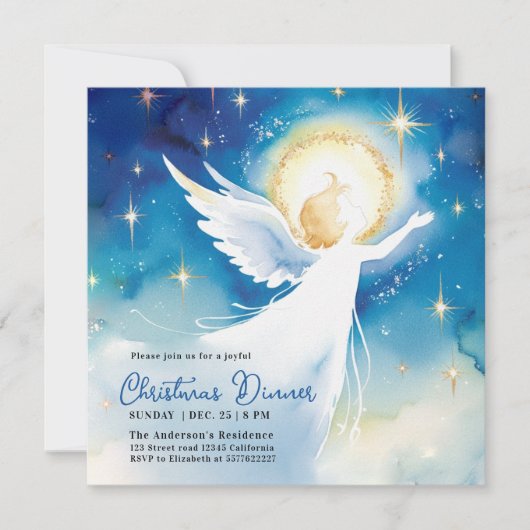 かわいいブルーエンジェル宗教的な聖なる夜の水色 招待状 (正面)