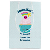 かわいいブルーカップケーキかわいい顔ありがとう ミディアムペーパーバッグ (裏面)