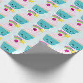 かわいいブルーカップケーキかわいい顔柄 ラッピングペーパー (角)