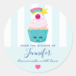 かわいいブルーカップケーキとかわいい顔キッチン ラウンドシール