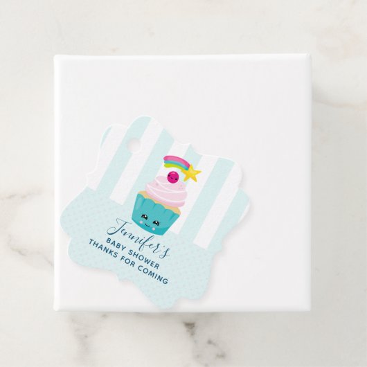 かわいいブルーカップケーキとかわいい顔ベイビーシャワー フェイバータグ (インサイチュ)