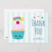 かわいいブルーカップケーキとかわいい顔誕生日感謝してい ポストカード (正面/裏面)
