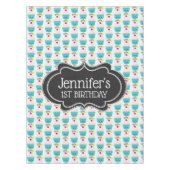 かわいいブルーカップケーキとかわいい顔誕生日 テーブルクロス (正面)