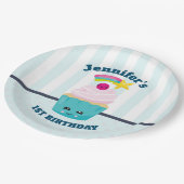 かわいいブルーカップケーキとかわいい顔誕生日 ペーパープレート (アングル)