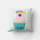 かわいいブルーカップケーキとかわいい顔 クッション (裏面)