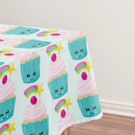 かわいいブルーカップケーキとかわいい顔 テーブルクロス