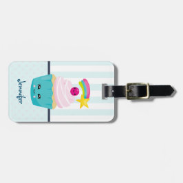 かわいいブルーカップケーキとかわいい顔 ラゲッジタグ