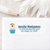 かわいいブルーカップケーキとかわいい顔 ラベル (インサイチュ)