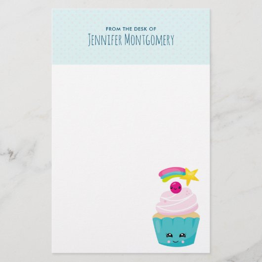 かわいいブルーカップケーキとかわいい顔 便箋 (正面)