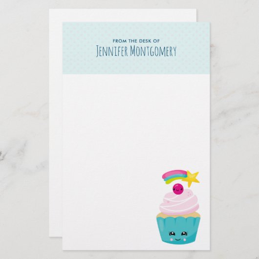 かわいいブルーカップケーキとかわいい顔 便箋 (正面/裏面)