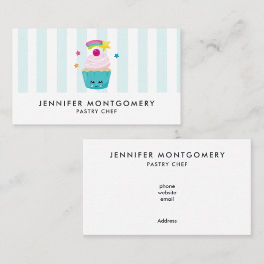 かわいいブルーカップケーキとかわいい顔 名刺 (正面/裏面)