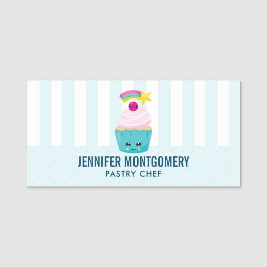 かわいいブルーカップケーキとかわいい顔 名札 (正面)