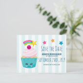 かわいいブルーカップケーキの誕生日Save the Date ポストカード (スタンド正面)