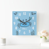 かわいいブルーカニの海の動物の男の子の名前 スクエア壁時計 (ホーム)